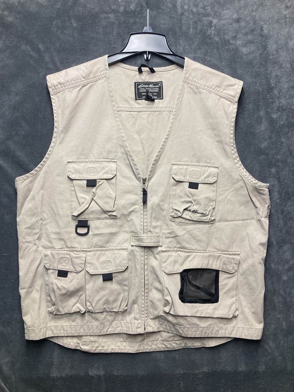 VTG Eddie Bauer Gorpcore Utility Fishing Vest Khaki Multi-Pocket Mens Tall XL